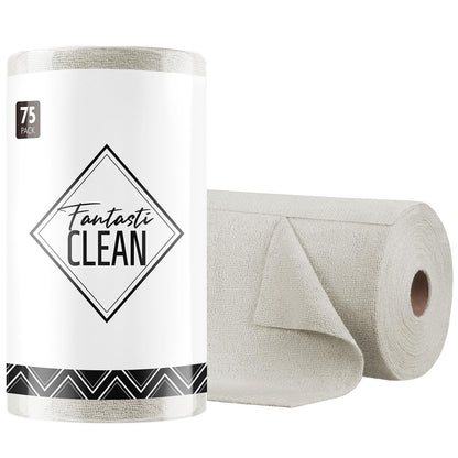 Fantasticlean Microfiber Cleaning Cloth Roll -150 Pack, Tear Away Microfiber Towels, 12" x 12", Reusable, Washable, Ultra Absorbent Dishcloth for Home Supplies, Car, Pet, Kitchen (2 Rolls of Grey)