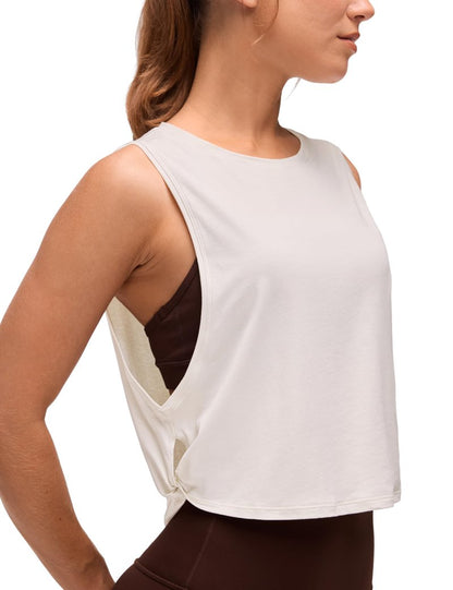 CRZ YOGA Pima Cotton Large Armhole Tank Tops for Women - Workout Sport Athletic Yoga Running Gym Loose Crop Sleeveless Shirts White Apricot Large