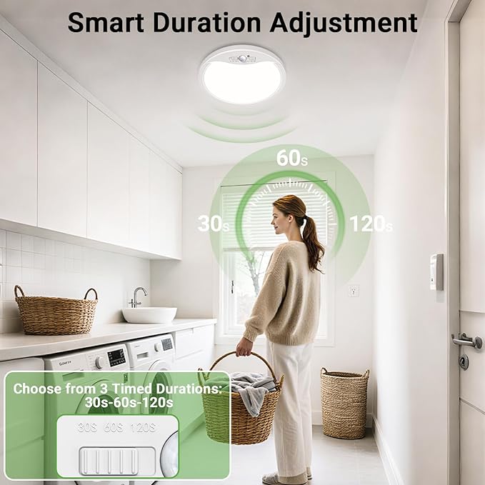 zemty 12inch 24W Motion Sensor Ceiling Light Wired, 3 Sensing Modes Motion Activated Closet Lights Black, 3000K/4000K/6500K Waterproof LED Ceiling Lamp for Pantry Closet Shower Hallway-4Pack