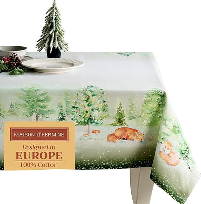 Maison d' Hermine Table Cloth Rectangle Table 100% Cotton 70 x 90 Inches Fall Tablecloth Reusable Everyday Use for Thanksgiving Christmas Decorations Dining Farmhouse Party (Winter Mornings)