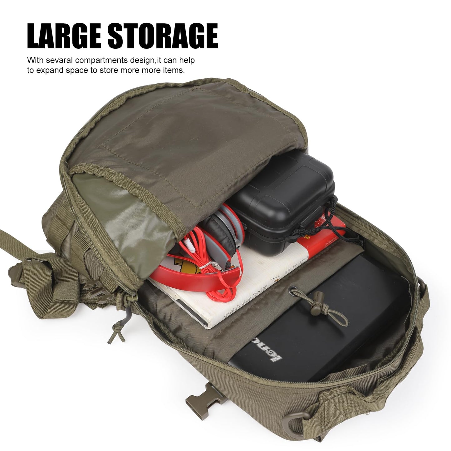 PAIWPHLI Small Tactical Backpack Military Daypack 12L Molle Bag Rucksack Army Daypack for Outdoor,Hiking,Camping,Travel (Green)