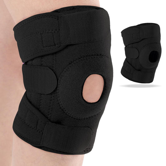 Foilswirl 1 Pcs Kids Knee Brace with Side Stabilizers Patella Gel Pads Adjustable Straps Youth Child Knee Brace Support for Meniscus Tear Sports, Meniscus Tear (Black)
