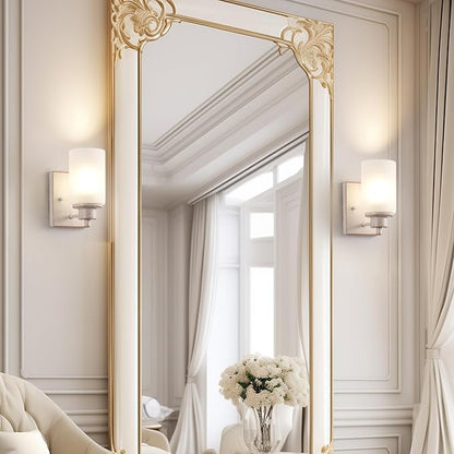 3 Pack Bath Vanity Light Fixture, Modern Indoor Wall Scone Lighting with Opal White Glass Shade, White Gold Wall Lamps