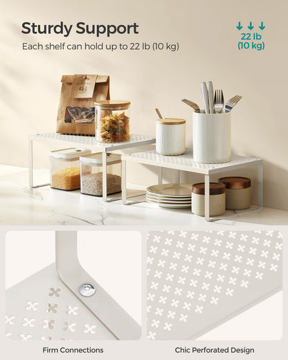 SONGMICS Spice Racks, Set of 2 Metal Cabinet Shelf Organizers, Countertop Organizers, Shelf Risers, Stackable, Expandable, Silver UKCS01SV