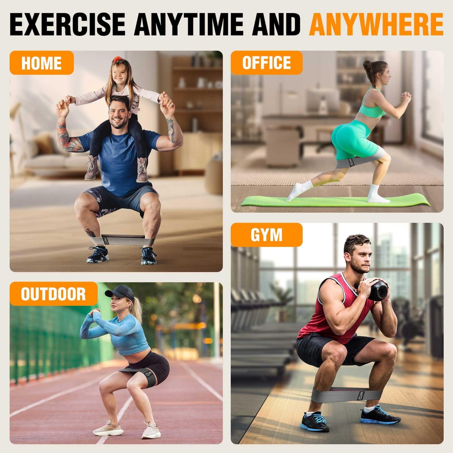 Fabric Resistance Bands for Working Out - Exercise Bands for Women and Men, Booty Bands for Legs and Glute, Yoga, Pilates, Rehab, Fitness and Home Workout