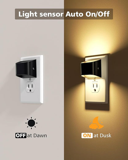 VOLISUN Night Lights Plug into Wall, 6 Pack Up and Down LED Night Light with Dusk to Dawn Light Sensor, 3000K Warm White Nightlight for Hallway, Bedroom, Bathroom, Kitchen Black