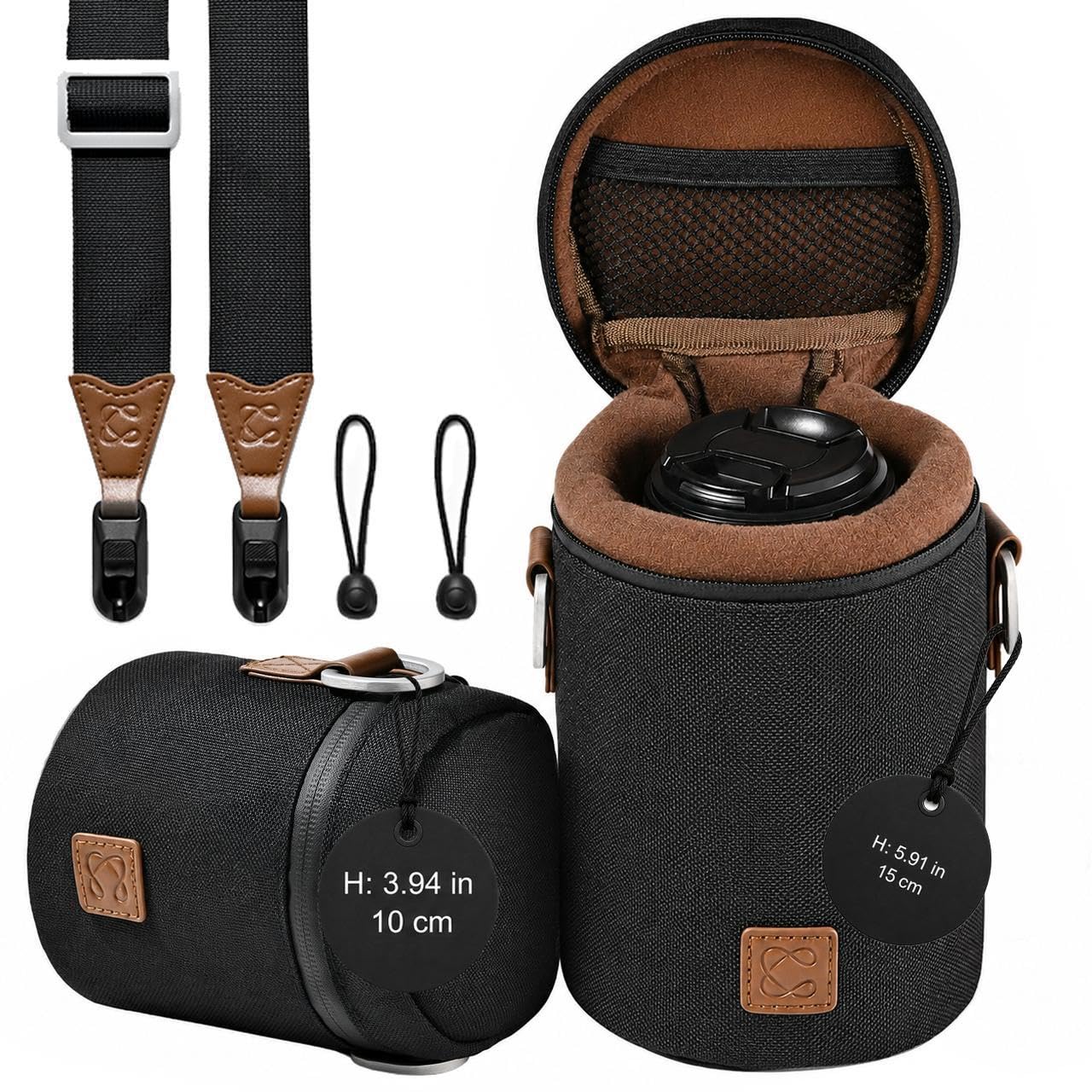 C Coiro Premium Camera Lens Case with Quick Release Strap, Water Resistant Protective Lens Pouch for DSLR Camera, 2 Size L and M, Compatible for Canon, Nikon, Sony, Pentax, Olympus