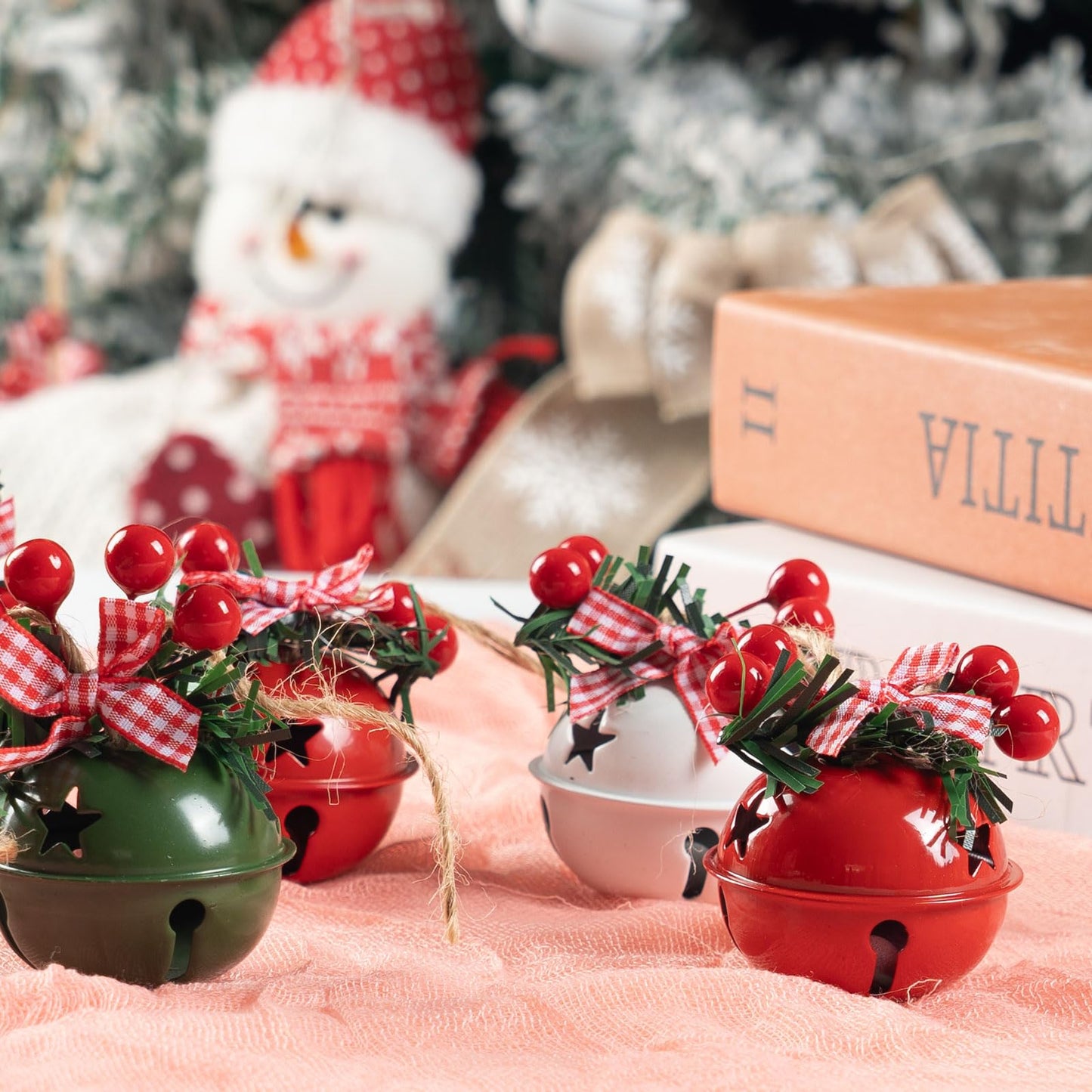 18 PCS Christmas Jingle Bells Ornaments in Red White Green Ornaments Christmas Tree Bells Pendant,Christmas Holiday Party Supplies for Christmas Tree Decor,Wreath,Window Memorial Ornament(Bell-Mix)