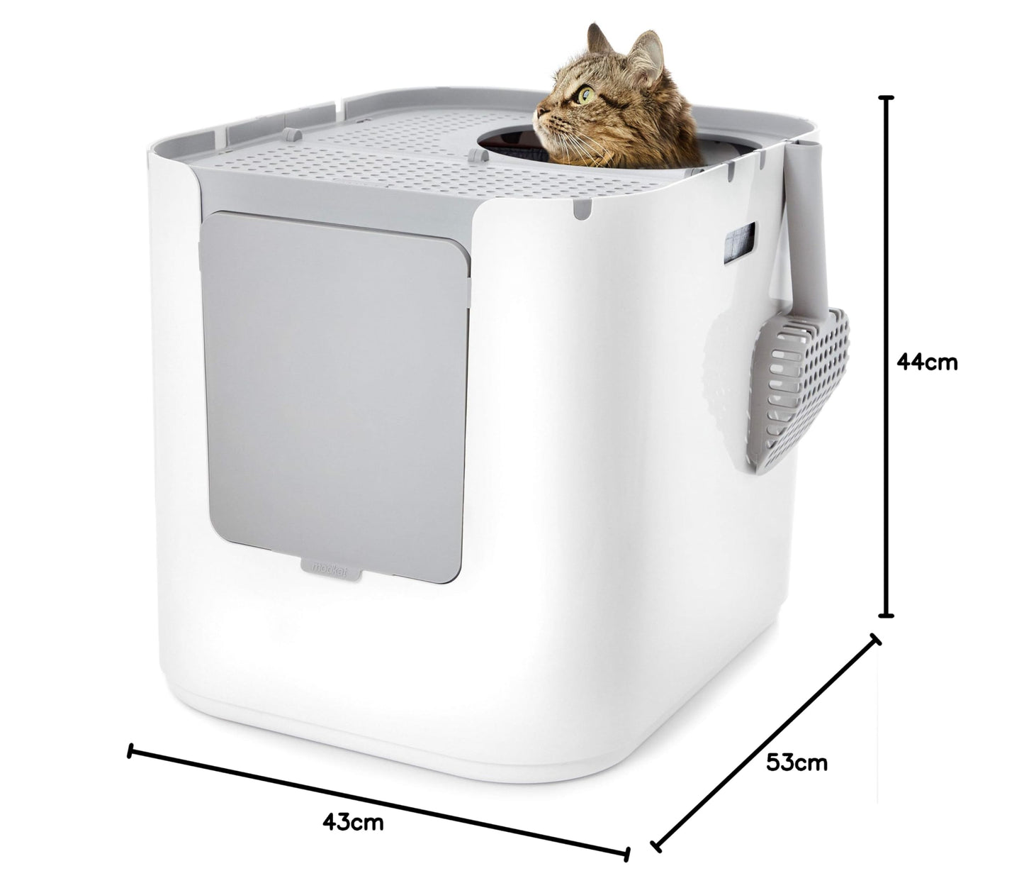 Modkat® XL Litter Box, Top or Front-Entry Configurable, Full Height Seamless Base, Reusable Litter Liners, Sifting Litter Scoop, 2X Bamboo Charcoal Filters - Gray