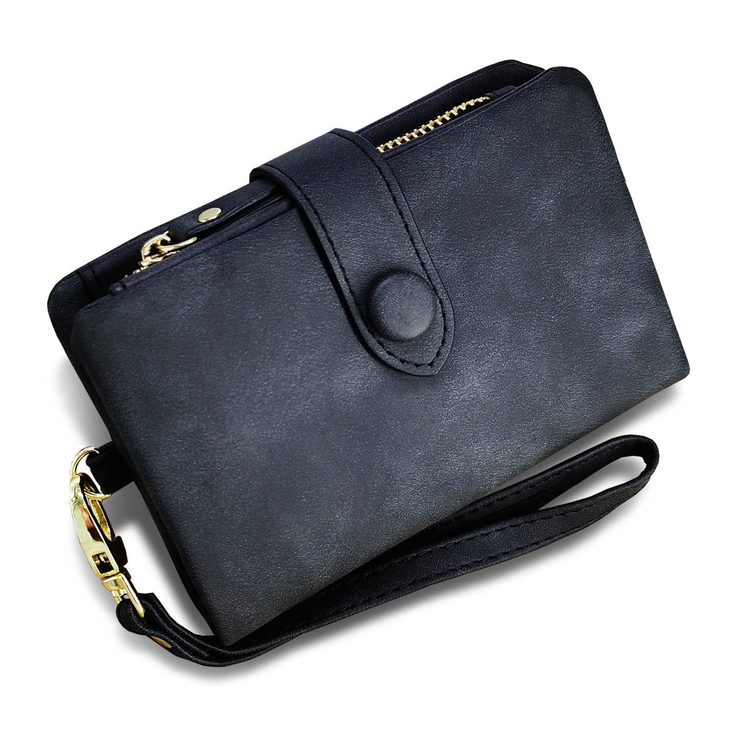 AOXONEL Women's Small Bifold Leather wallet Rfid blocking Ladies Wristlet with Card holder id window Coin Purse (Black)