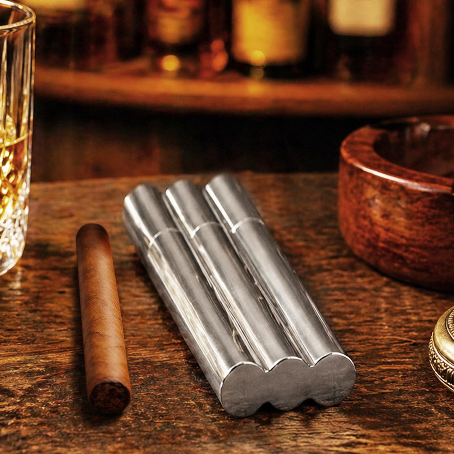 OGABEL Cigar Case For 3 Cigars(Ring Gauge 42-50) Stainless Steel, Portable Travel Cigar Tube Holder, Metal Cigar Storage Case for Pocket or Travel, Cigar Accessories Gift for Men Cigar Lovers