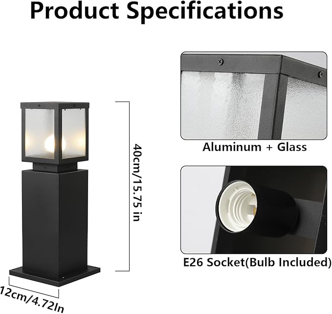 Outdoor Landscape Path Light Modern Black Waterproof Bollard Light Outside Housing Pathway Light Aluminum Walkway Lighting Hardwired E26 Sideway Post Pole Lighting Patio Porch Exterior Lawn Floor Lamp