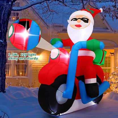 COMIN 6.4FT Christmas Inflatables Outdoor Decorations Inflatable Santa Claus Ride Motorcycle Blow Ups with Built-in LEDs for Yard Party Lawn Decor