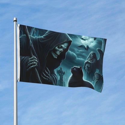 BOXIMIAO Reaper And Black Cat At Cemetery Flag 3x5 Ft Outdoor Polyester Garden Flag Double Sided Banner For Yard Lawn Porch Balcony Home Decorations