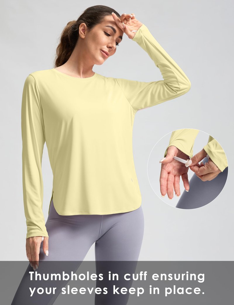 Women's Sun Shirts UPF 50+ Long Sleeve UV Protection Shirt Lightweight Quick Dry Workout Hiking Tops for Women(Light Yellow,XXXL)
