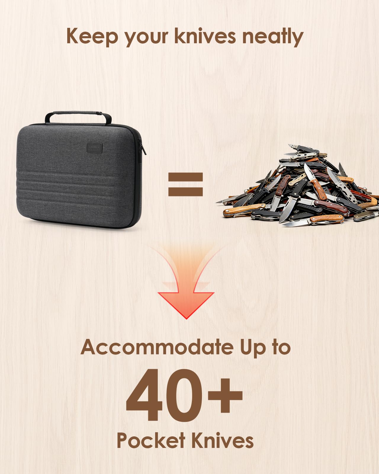 SQERO Knife Case for 40+ Pocket Knives, Display Collection Case, Folding Knife Holder, Butterfly Knives Storage Organizer, Knife Storage Items