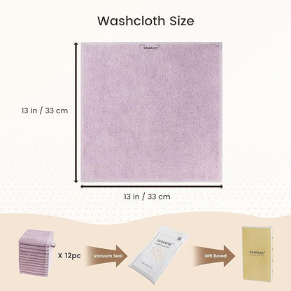SEMAXE 100% Cotton Washcloths 12-Pack, 13 × 13 Inch Soft Luxury Face Towels –