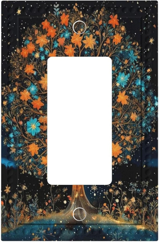 Magical Life Tree in Night Sky Single Decora Outlet Wall Plate 1 Gang Rocker Decorative Switchplate Faceplate GFCI Light Switch Covers for Home Living Decor
