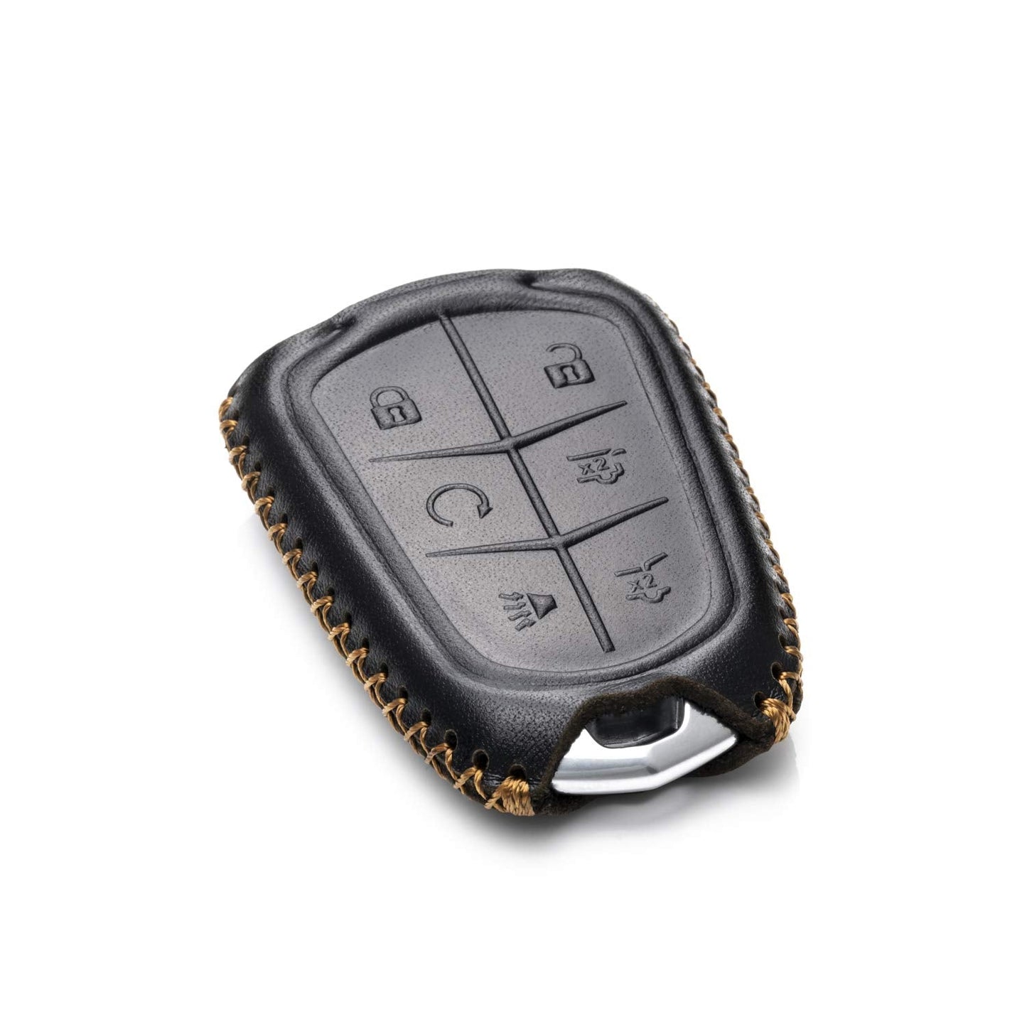 Vitodeco Genuine Leather Smart Key Fob Case - Compatible with Cadillac XT4, XT5, XT6 (2019-2025) - 6-Button, Black