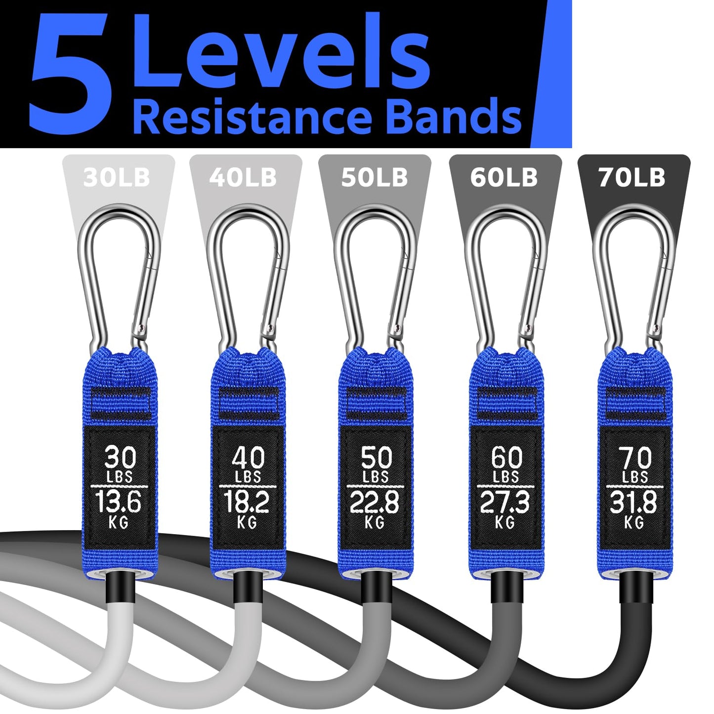WALITO Resistance Bands Set - Exercise Bands with Handles, Door Anchor, Legs Ankle Straps, for Heavy Resistance Training, Physical Therapy, Muscle Training, Yoga, Home Workouts, Gym
