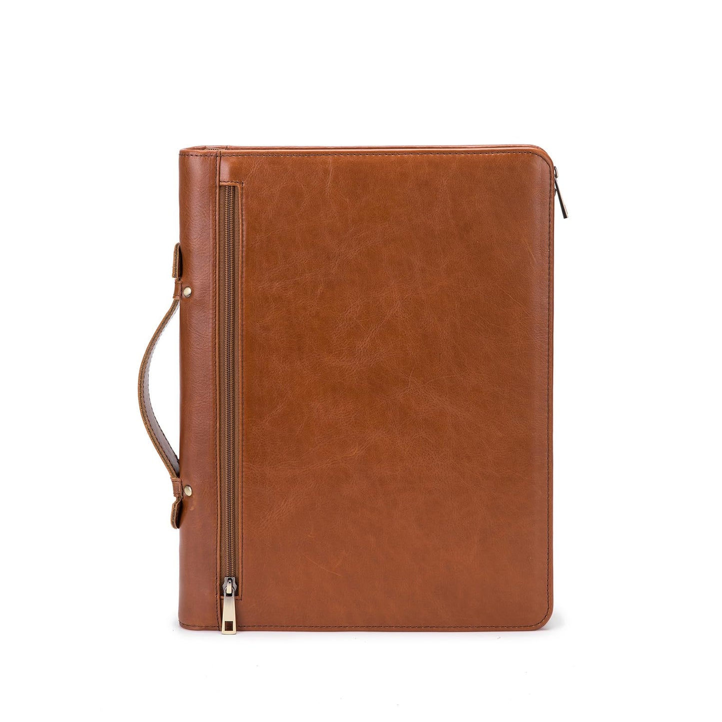 Geslun Genuine Leather Portfolio with Hidden Handle, Zippered Front Pocket, Business Padfolio for Men and Women, 8.5 x 11 Legal Pad Notebook Holder, Office Letter Notepad Folio, Oil Tanned