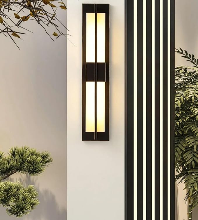 LED Outdoor Wall Lights Fixture Lamps. Modern Elegant Acrylic lampshade with Marble Texture, Aluminum Body. Exterior Black Sconce Wall Lantern IP65 Waterproof Anti Rust. (Modern LED Black 40''H, 24W)