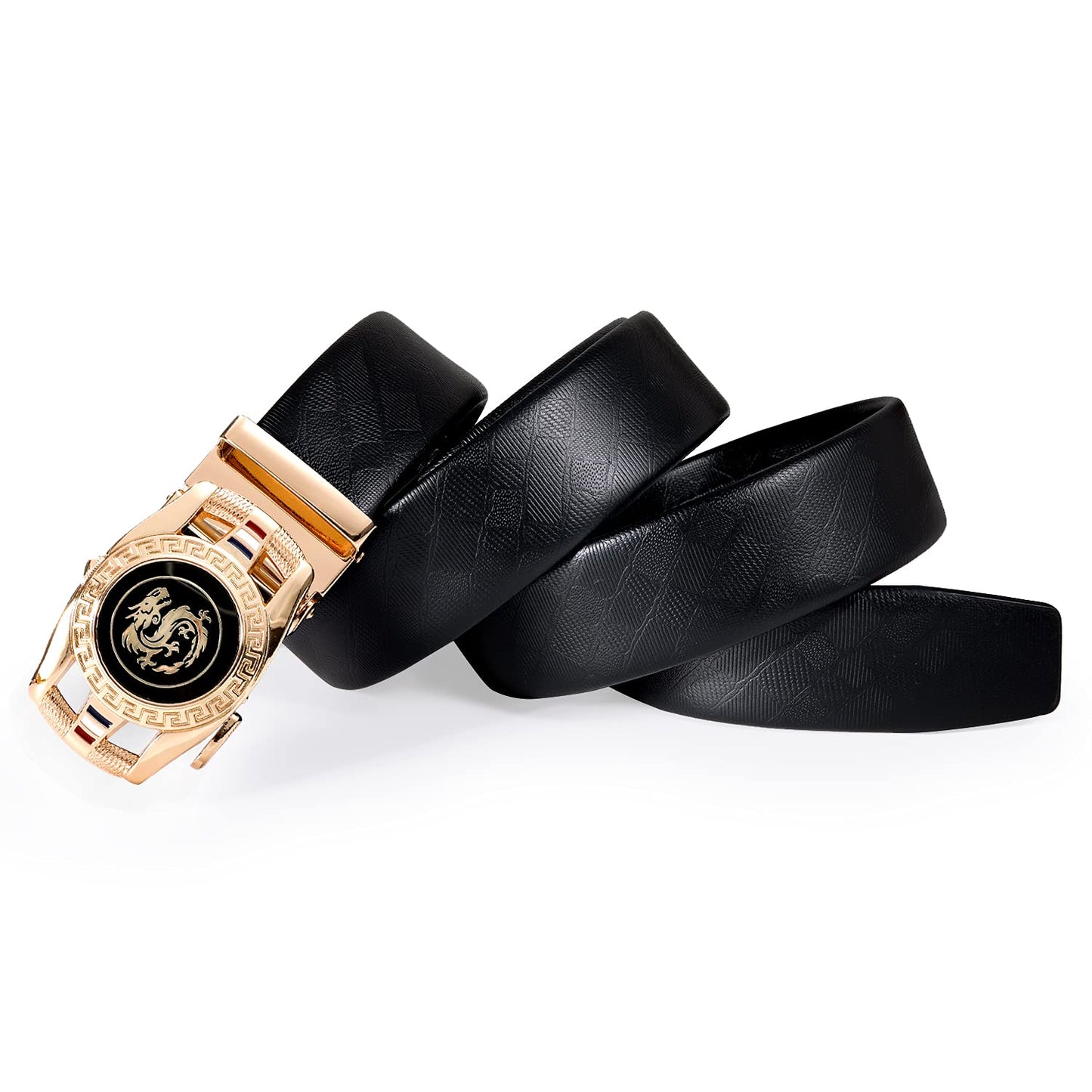 Dubulle Ratchet Belt Gold Dragon Sign Fashion Automatic Buckle Adjustable sliding Ratchet Strap Business Wedding Trim to Fit