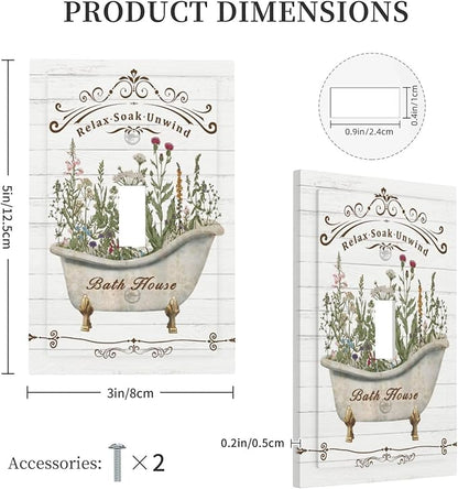 Rustic Farmhouse Wooden Board Botanical Flower Single Toggle Light Switch Plates Cover Decorative 1 Gang Wall Plate Electrica Faceplate for Bathroom Bedroom Decorate Accessories