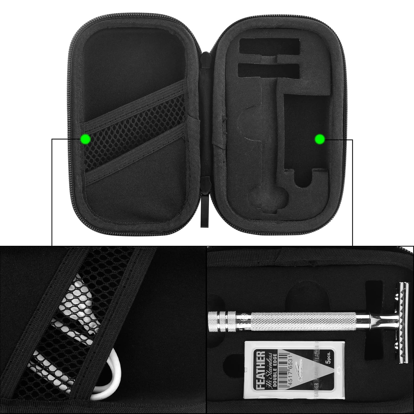 Linkidea Hard Travel Case Compatible with Vikings, Merkur, Shaving Revolution Double Edge Safety Razor, Storage Box Organizer for Safety Razor & Shaving Attachments (Lychee Vegan Leather), Black,