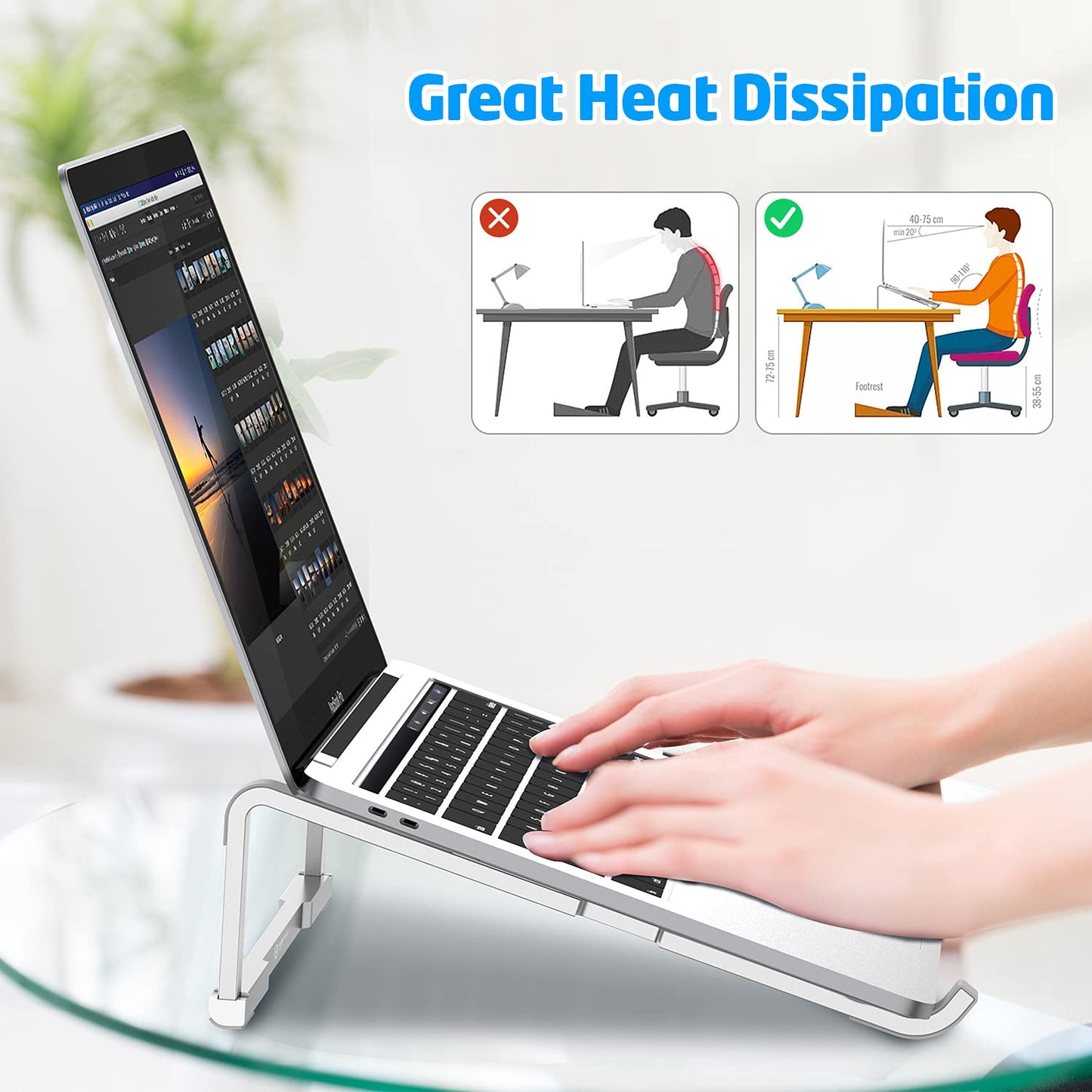 WixGear Laptop Stand for Desk - Foldable, Lightweight Aluminum Laptop Riser Holder, Portable Stand for 10-15.6” Laptops, Prevents Overheating with Non-Slip Rubbers, Travel-Friendly, Ergonomic Design