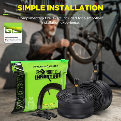 Hydencamm 2 Pack 26x1.75/2.125 Tire Tubes, 26x1.75 26x1.95 26x2.10 26x2.125 with 35mm Schrader Valve, Butyl 26x1.95 Bike Tube with 2PCS Levers, Compatible with MTB and Cruisers, City Bikes, Road Bikes