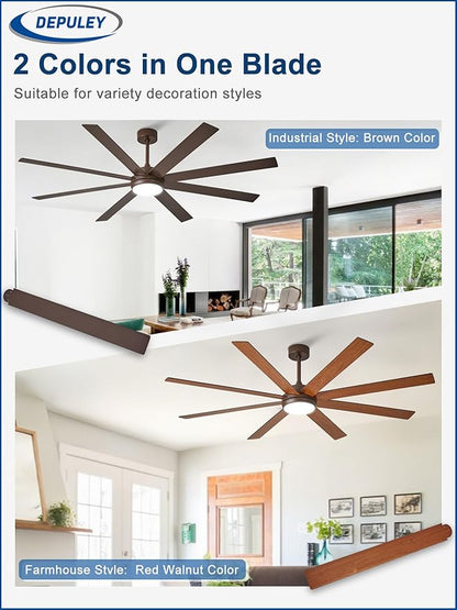 Depuley 72" Ceiling Fans with Lights: Large Indoor/Outdoor Ceiling Fan for Patios Living Room - 8 Blades Brown Dimmable Ceiling Fans with Remote APP Control Timer Reversible Quiet DC Motor 6 Speeds