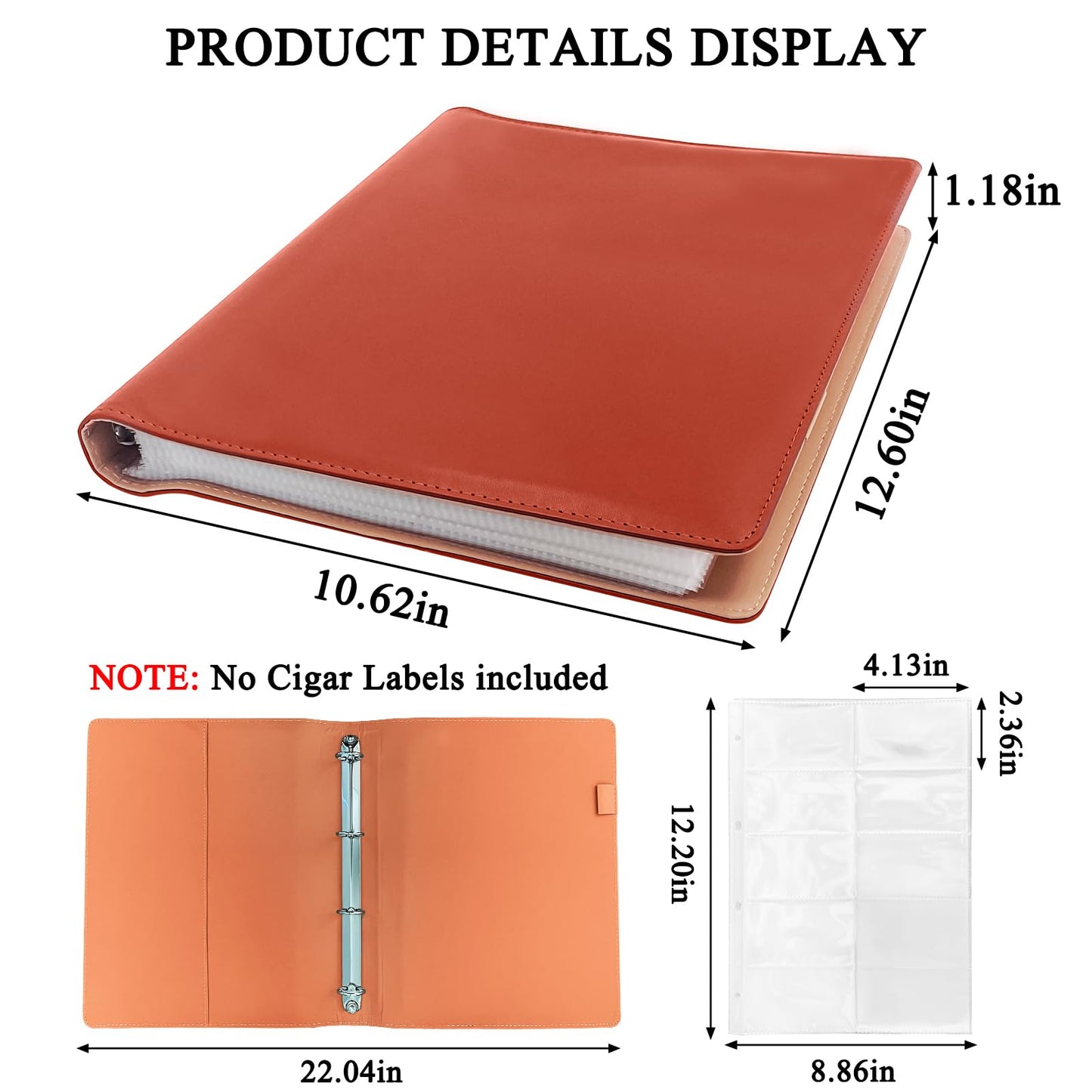 Cigar Label Album Binder, 50-Sheet Refillable Collector Book Holds 1000 Cigar Bands, PU Leather Hard Cover Cigar Label Storage Organizer, 12.6" x 10.6" Durable Display Folder for Cigar Lovers