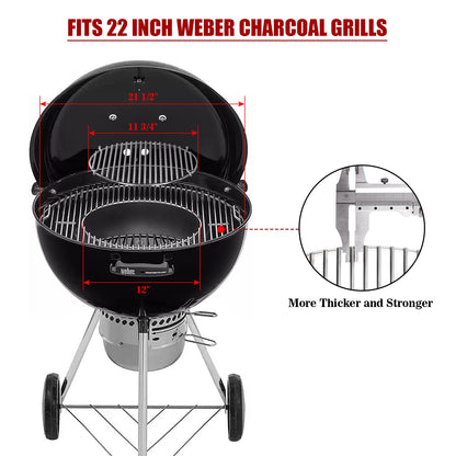 Stainless Steel Hinged Cooking Grate Replacement Gourmet BBQ System for Weber 22in Kettle Charcoal Grills with Cast Iron Grate Lifter,21.5 Grill Grate Works on Weber 8835,Recteq Bullseye,Barrel Grills