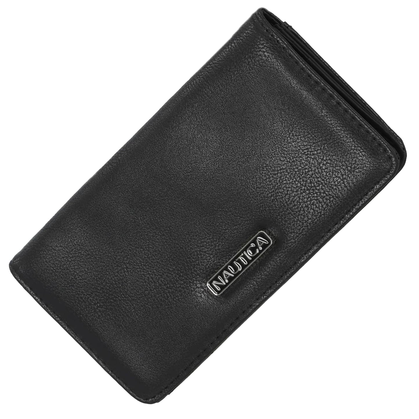 Nautica Seaside Slim Womens Wallet RFID Blocking Credit Card Holder, Coin Purse, Checkbook Organizer Clutch, Small Vegan Leather Wallet for Travel, Black