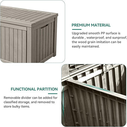 YITAHOME 150 Gallon Large Outdoor Storage XL Deck Box w/Divider for Patio Furniture,Outdoor Cushions, Garden Tools, Sports Equipment and Pool Supplies, Waterproof, Resin, Lockable, Taupe