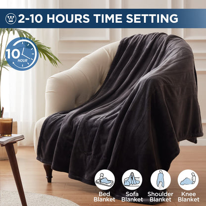 Westinghouse Electric Blanket Heated Throw, Super Cozy Soft Flannel 50"" x 60"" Heated Throw with 6 Fast Heating Levels & 2-10 Auto-Off, Machine Washable, ETL&FCC Certification, Navy Blue