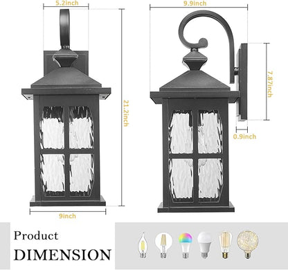Darkaway Large Outdoor Light Fixtures Wall Mount, 21inch Outside Wall Lights Exterior Lighting Fixture with Water Ripple Glass Outdoor Sconce for House Porch Hallway Garage, 2Pack