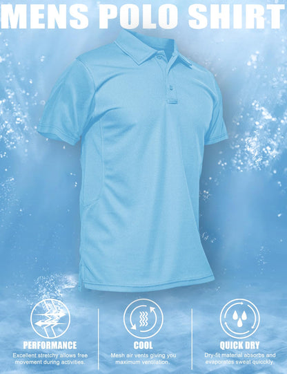 MAGCOMSEN Mens Polo Shirts Short Sleeve Golf Shirts Work Shirts Quick Dry Shirts Summer Tactical Shirts Sky Blue L