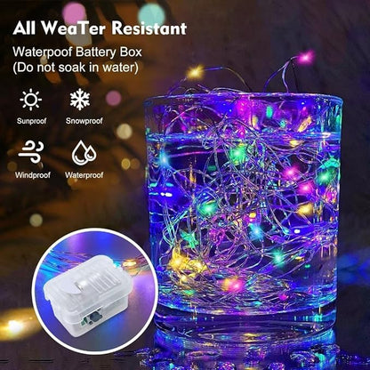 pozzolanas 12 Pack Multi-Colored Fairy Lights Battery Operated 3 Modes 7FT 20 LED Waterproof String Lights Twinkle Silver Wire for Mason Jars Wedding Christmas Halloween Decor (12, Multi-Colored)