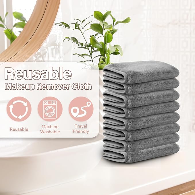 Nugilla Makeup Remover Cloths, 8 Packs Makeup Remover Towels Reusable Face Wash