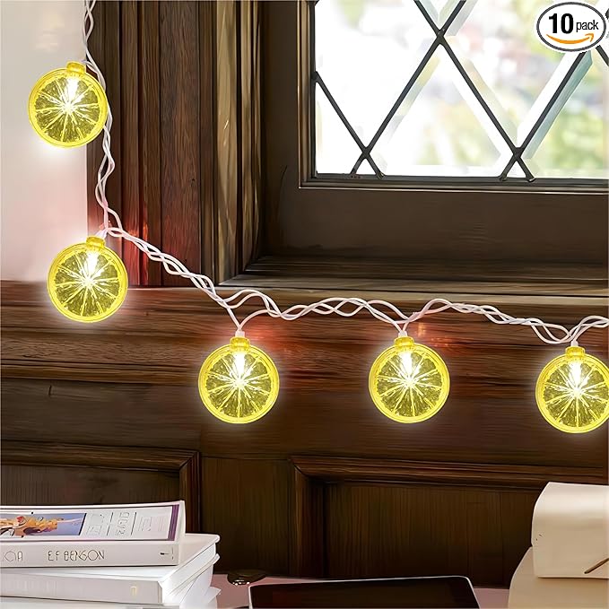 8.5FT LED Lemon String Lights, Plug in Summer Fairy Lights with 10 Lemon Slicer Lights, Novelty Decorative String Lights for Indoor & Outdoor, Bedroom Garden Patio Party Wedding Décor