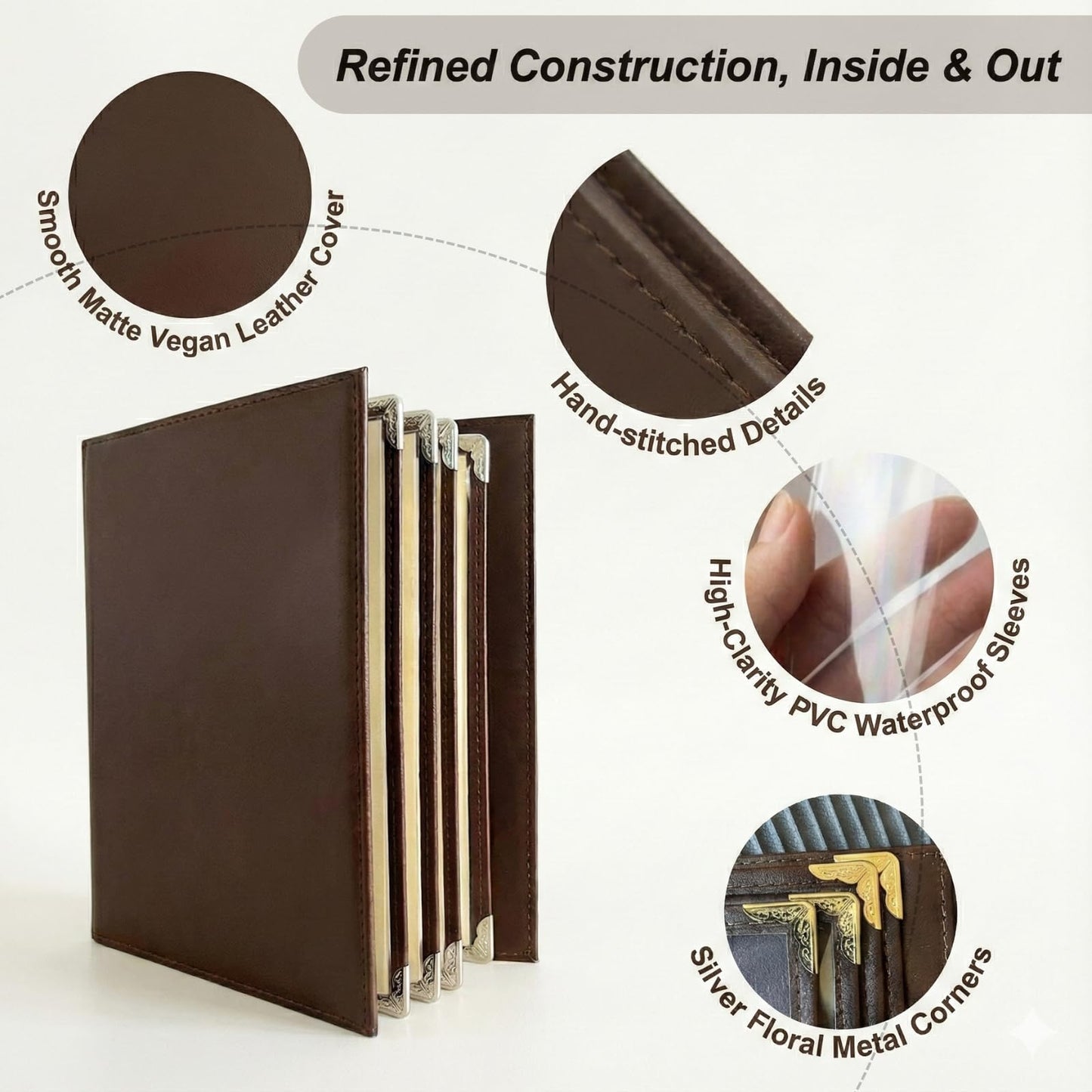 Restaurant Menu Covers 8.5 x 11, 2 Pack Menu Holder – Faux Leather Menu Book with Clear PVC Sleeves, 4 Page 8 View, Waterproof & Durable Menu Book for Restaurant, Bar, Café, Hotel