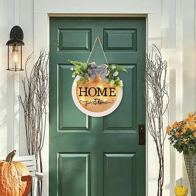 HOMCDALY Welcome Sign for Front Door, Door Wreaths for Front Door Outside, Farmhouse Welcome Wooden Door Hanger, Rustic Wall Door Sign, Seasonal Home Decorations (F-White)
