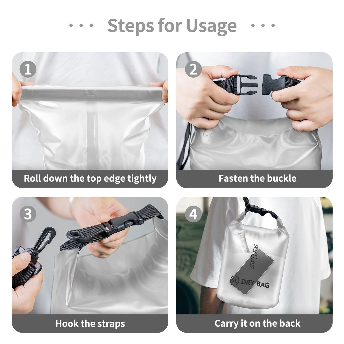 Zanhour Waterproof Dry Bag - Roll Top Transparent Storage Bag,2L/5L/10L/20L,Suitable for Traveling, Swimming, Kayaking, Camping, Fishing, Rainy Day Trips