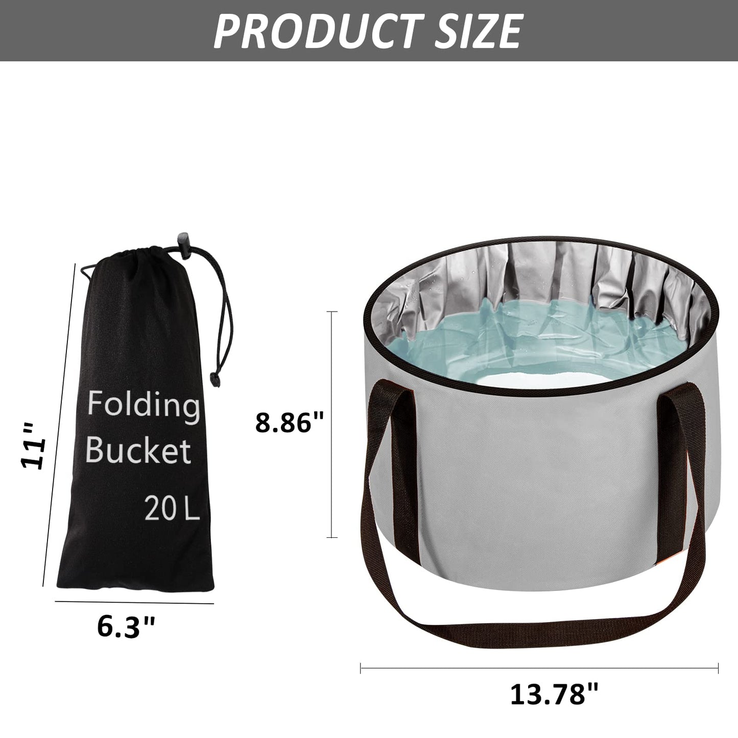 Foot Bath Basin 20L Collapsible Bucket, Portable Foot Soak Tub Feet Soaking Bucket for Outdoor Travel, Camping, Fishing(Black)