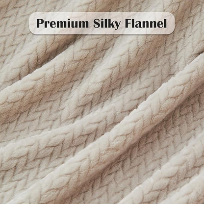 NEWCOSPLAY Super Soft King Blanket Linen Premium Silky Flannel Fleece Leaves Pattern Lightweight Bed Blanket All Season Use (Linen, King(90"x110"))