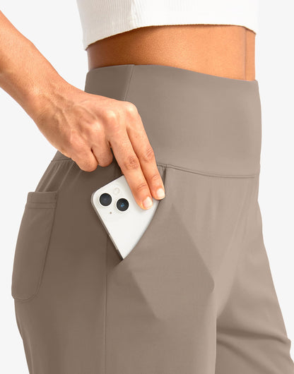 G Gradual Women's Bermuda Long Shorts with Pockets 9" High Waisted Knee Length Shorts for Women Walking Athletic Workout(Taupe,XXXL)