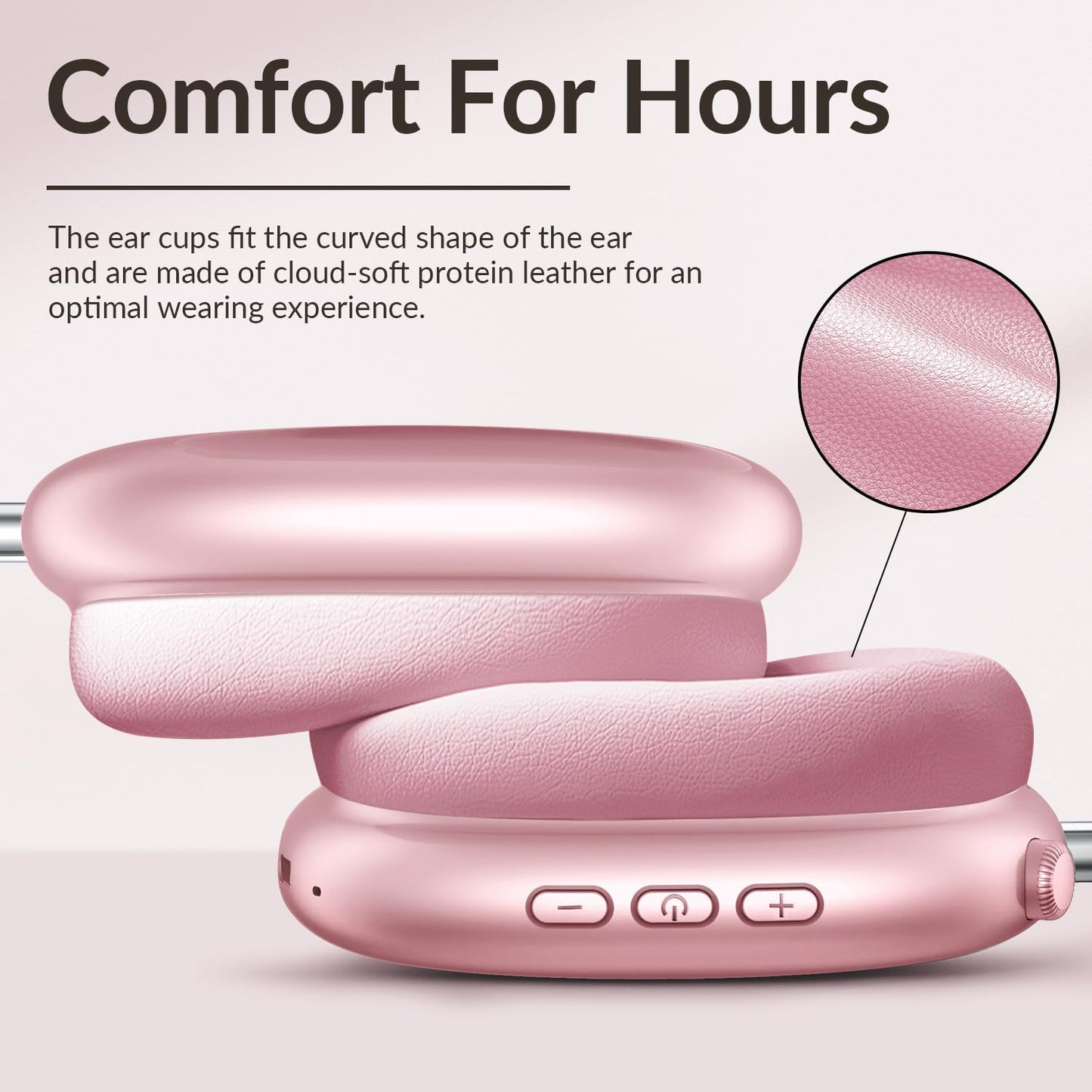 Wentronic Y02 Active Noise Cancelling Headphones,60H Battery,5 EQ Music Modes,Hi-Res Audio,Deep Bass,Foldable Wireless Over Ear Bluetooth 5.4 Headset,Breathable Leather Earpads (Pink)