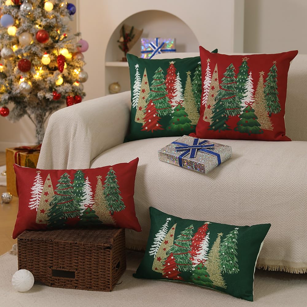 DFXSZ Christmas Pillow Covers 18x18 Inch Set of 2 Xmas Tree Decorative Red Throw Pillows Winter Christmas Decor for Home Couch TH-50C18